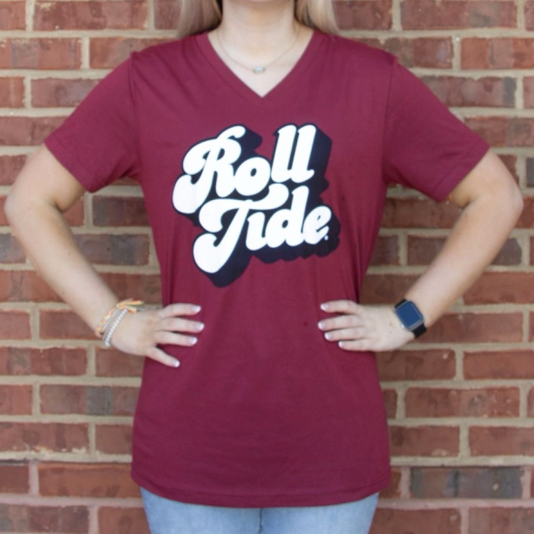 AL GROOVY ROLL TIDE CRIMSON V-NECK