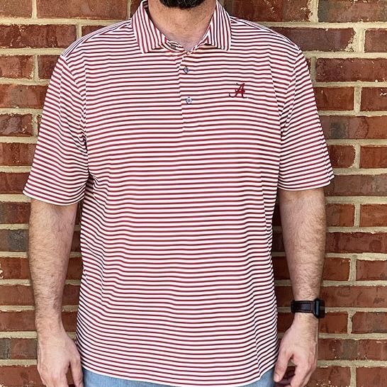 AL C&B SCRIPT A CRIMSON STRIPE POLO