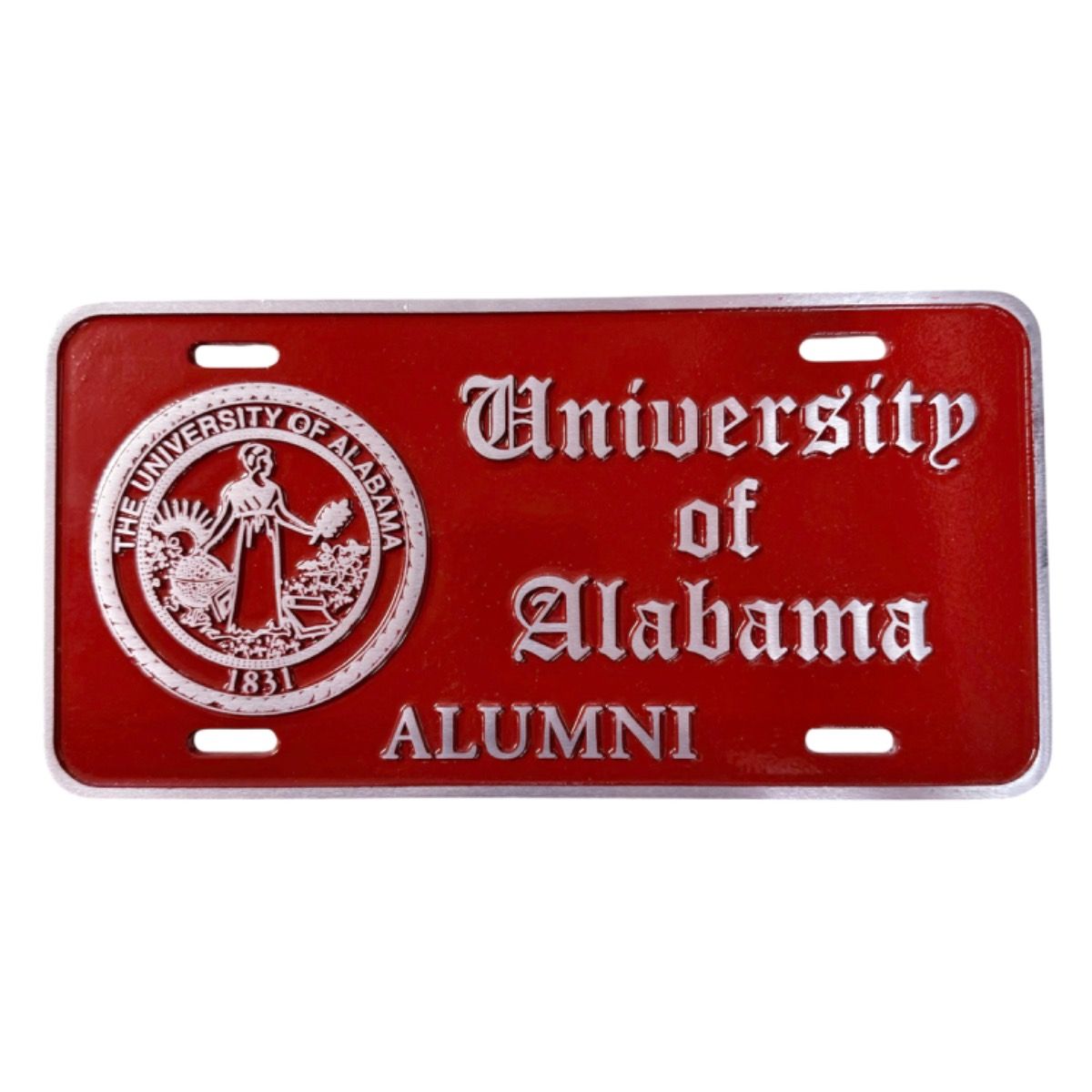 AL OLDE COUNTRTY CRIMSON PAINTED PEWTER UOFA ALUMNI LICENSE PLATE