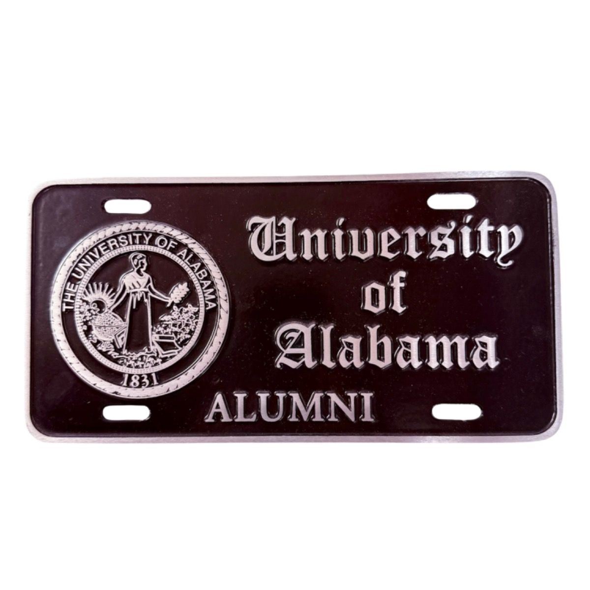 AL OLDE COUNTRY BLACK PAINTED PEWTER UOFA ALUMNI LICENSE PLATE