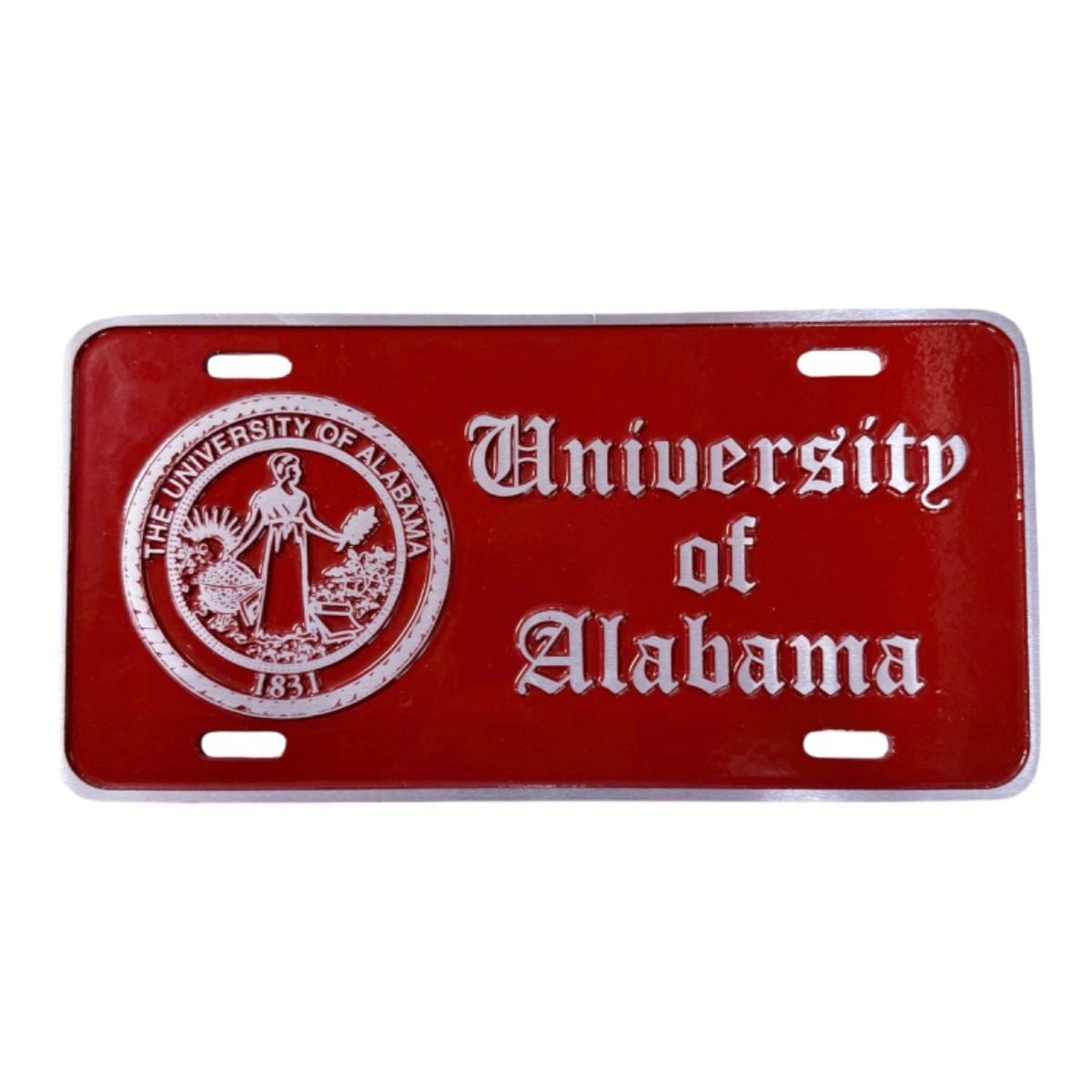 AL OLDE COUNTRY CRIMSON PAINTED PEWTER UOFA LICENSE PLATE