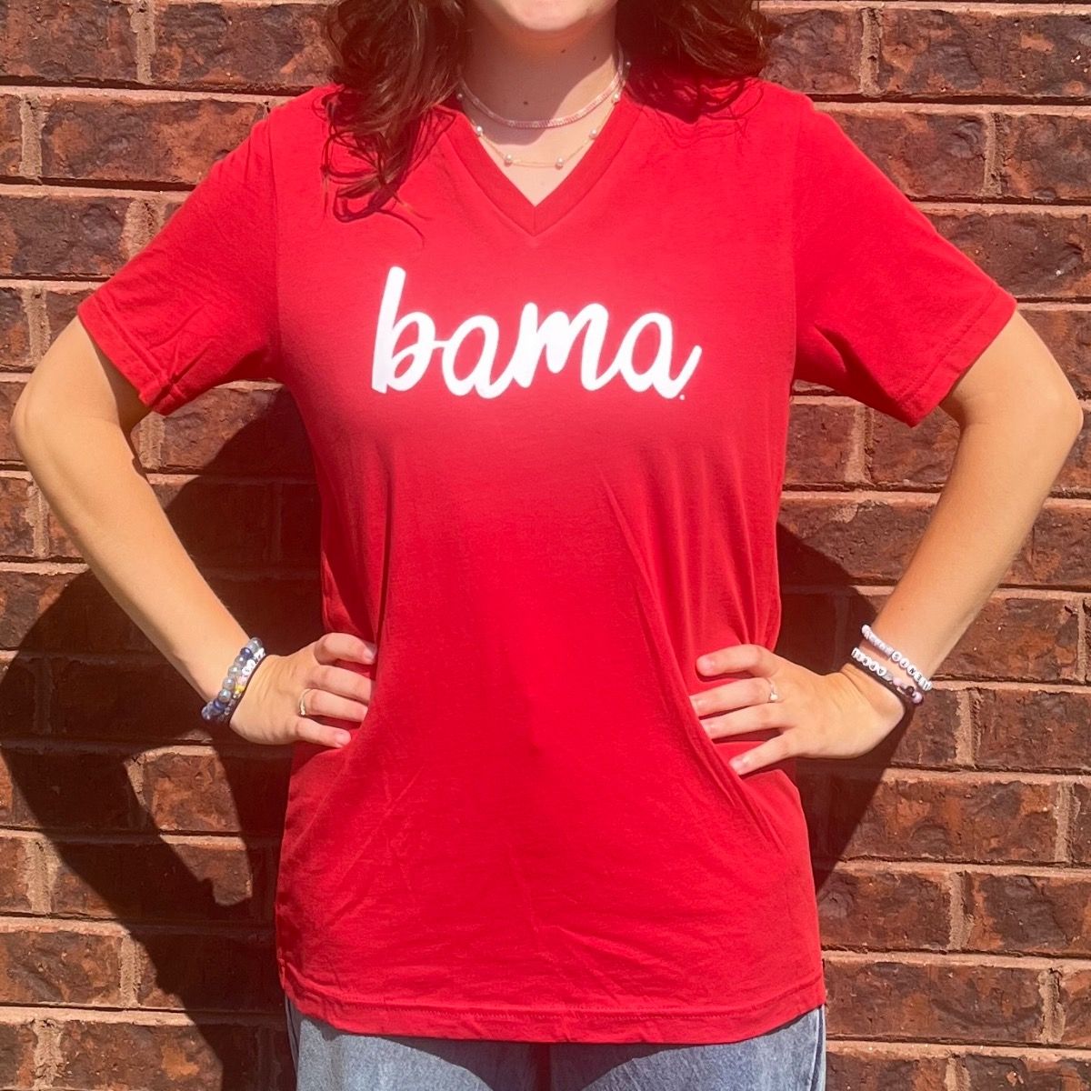 AL SCRIPT BAMA CRIMSON V-NECK
