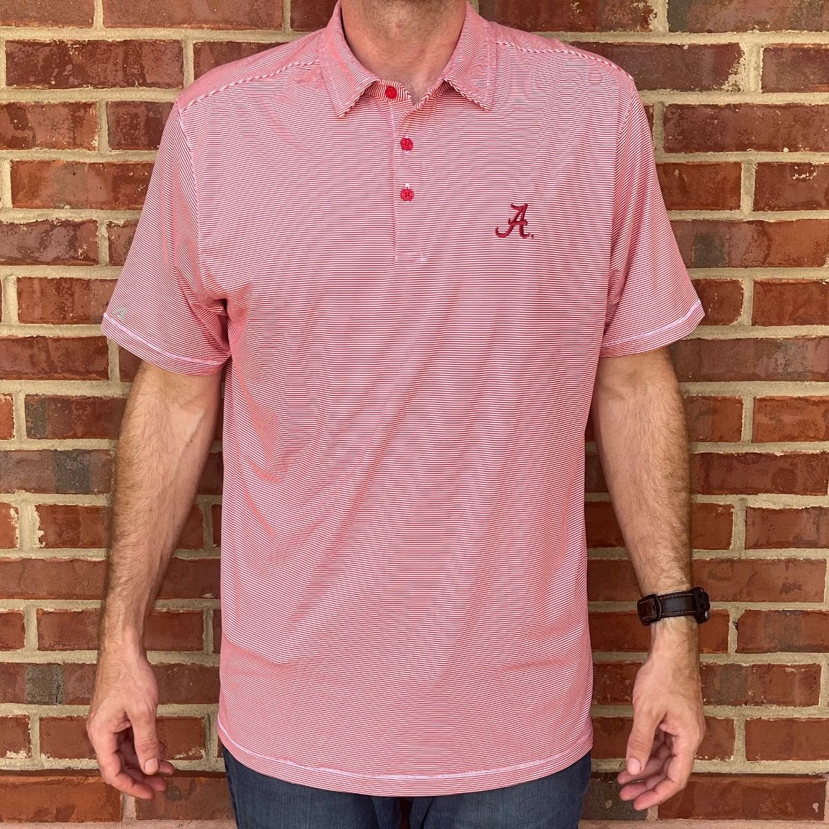 AL ANTIGUA SCRIPT A CRIMSON/WHITE TWINE POLO